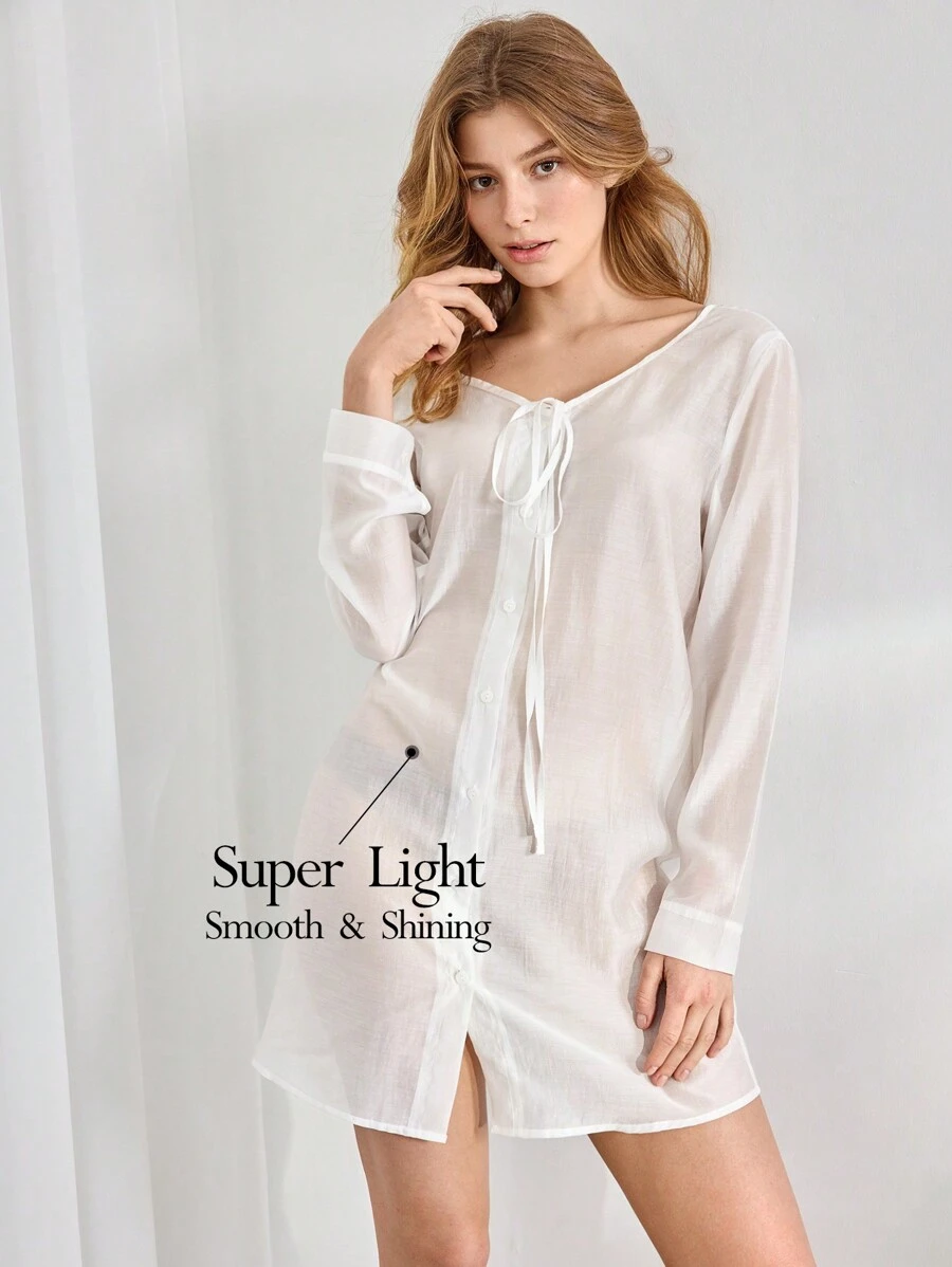 Blusa De Dormir Reversible Para Mujeres Con Malla Transparente - Blanco - Ver 1