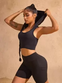 Easithlete 夏季纯色连帽运动文胸背心