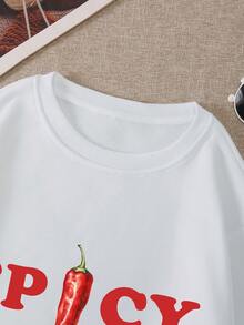 SHEIN EZwear Spicy Chilli Graphic Sweatshirt For Women - White - View 6