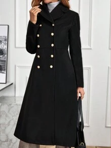 EMERY ROSE Women's Woolen Long Sleeve Shirt With Button Decoration, Solid Minimalist Style - Black - View 4