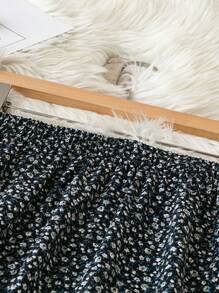 SHEIN LUNE Women's Floral Allover Print A-Line Skirt, Casual Vacation Maxi Women Outfit - Black - View 4