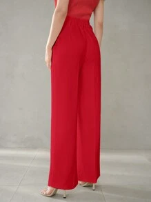 MOTF PREMIUM SOLID SLANT POCKET SEAM FRONT WIDE LEG SUIT PANTS - Red - View 7