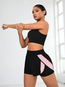 Eassivo Eassivo 女士休闲 2 合 1 撞色短裤，带口袋女士运动短裤、健身短裤、骑行短裤 - 彩色 - 查看 7