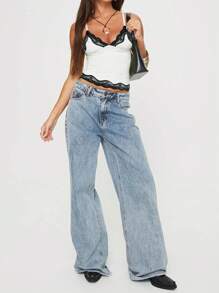 INAWLY قميص كامي ضيق مثير بتصميم رقعة من الدانتيل