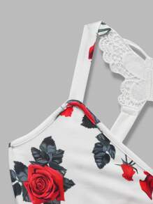 SHEIN Unity Women's Summer Floral Print Lace Patchwork Butterfly Elegant Cami Top - Multicolor - View 4