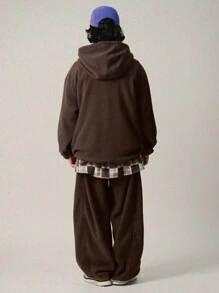 DAZY 2pcs Men's Solid Color Sweatshirt And Pants Set, Fall Hoodie - Brown - View 2