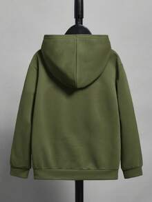 SHEIN Tween Boy's Cartoon Graphic Hooded Sweatshirt, Spring/Autumn - Army Green - View 2