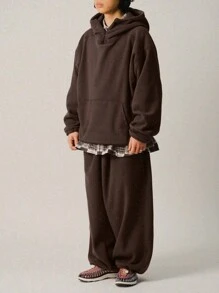 DAZY 2pcs Men's Solid Color Sweatshirt And Pants Set, Fall Hoodie - Brown - View 7