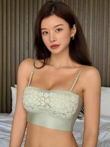 DAZY Floral Lace Bustier Bra With Wireless,Back To School Clothes - Green - View 7