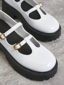 SHUZIA Women's Mary Jane Dual Cross Straps Patent Oxford Shoes