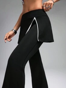 Innovista Quần thể thao ống loe cho nữ, quần váy 2 trong 1, quần bó co giãn bằng vải Spandex định hình, quần bó nâng mông kiểm soát bụng gợi cảm mùa thu, quần bó tập gym & tập luyện, lễ hội âm nhạc, tiệc tùng, quần nữ, quần thể thao trơn, quần đen, quần culottes, quần và váy, trang phục mùa thu cho phụ nữ - màu đen - Xem 12