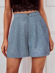 Chiquease 女士纯色褶皱阔腿宽松休闲短裤