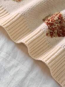 SHEIN Qutie 女士宽松圆领爱心图案长袖休闲毛衣，秋冬季针织套头衫 - 彩色 - 查看 4