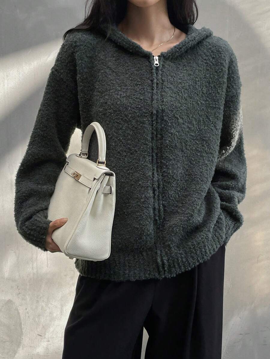 DAZY Women's Thermal Lined Hooded Solid Color Cardigan,Thermal Lined Jacket Fall,Winter - Grey - View 1