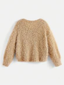 SHEIN MOD Wool Blend Elastic, Plush Pullover Sweater Homecoming Cruise Women Outfits,Country Retro Fall/Winter ,Birthday Women's Sweater, Soft, - Khaki - View 2