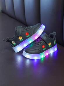 婴幼儿运动鞋新款带灯鞋底校园学生休闲皮鞋舒适软底轻便防滑透气减震 - 黑色 - 查看 2