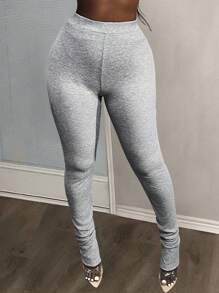 Slaydiva 夏季女士休闲修身九分灰色打底裤 - 灰色 - 查看 1