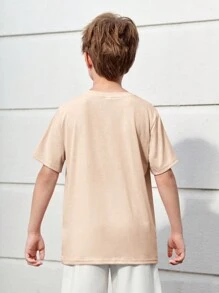 SHEIN Leap Crew 5pcs/Set Tween Boy's Loose Fit Crew Neck Patterned Short Sleeve T-Shirts - Apricot - View 2