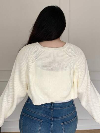 Dazy Plus Áo len cardigan ngắn màu trơn cỡ lớn dành cho nữ, dành cho quần áo mùa đông, mùa thu