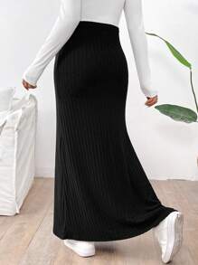 SHEIN Maternity Casual Solid Side Slit Skirt, Spring/Autumn - Black - View 2