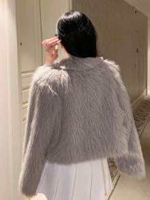 DAZY Abrigo acolchado corto y regular con cuello esponjoso, elegante y cálido para mujer, chaqueta de invierno para mujer, ropa de mujer de otoño