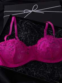 SHEIN 2pcs Women's Fashion Daily Match Lace Bra & Panty Underwear Set Sexy Lingerie