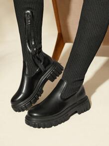 CUCCOO BASICS 女士鞋子简约拼接设计针织黑色过膝袜靴夏季度假鞋夏季促销返校鞋大学生鞋圣诞节和新年假期 - 黑色 - 查看 9