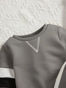 男婴拼色卫衣和裤子休闲简约秋冬套装 - 灰色 - 查看 3