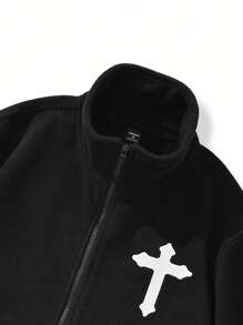Manfinity LEGND Giacca con chiusura lampo e maniche lunghe da uomo con motivo semplice stampato