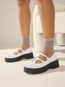 SHUZIA Women's Mary Jane Dual Cross Straps Patent Oxford Shoes