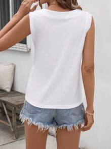 SHEIN LUNE Áo ba lỗ sọc thường ngày dành cho nữ - trắng - Xem 2