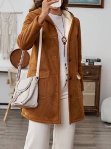 EMERY ROSE 女士休闲保暖连帽夹克，适合秋冬季 - 棕色 - 查看 6