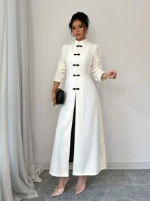 Chiquease 女式长袖翻领纽扣装饰长款开衫，春秋季 - 白色 - 查看 5