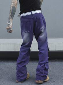 Manfinity Roghcode Quần jean denim bootcut thời trang phai màu cho nam - Màu xanh lam - Xem 2