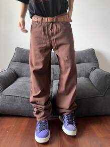 Manfinity Hypemode Calça Denim Masculina Regular de Perna Larga e Simples