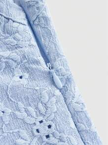 SHEIN ICON Y2k Spring Break Summer Outfits Perspective Hollow Out Cami Long Ruffle White Mini Dress - Baby Blue - View 3