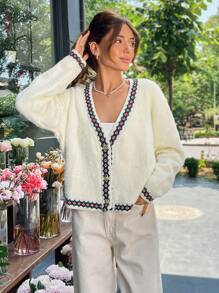 EURMUSE Moher Yarn Fall Winter Cardigan - Apricot - View 1