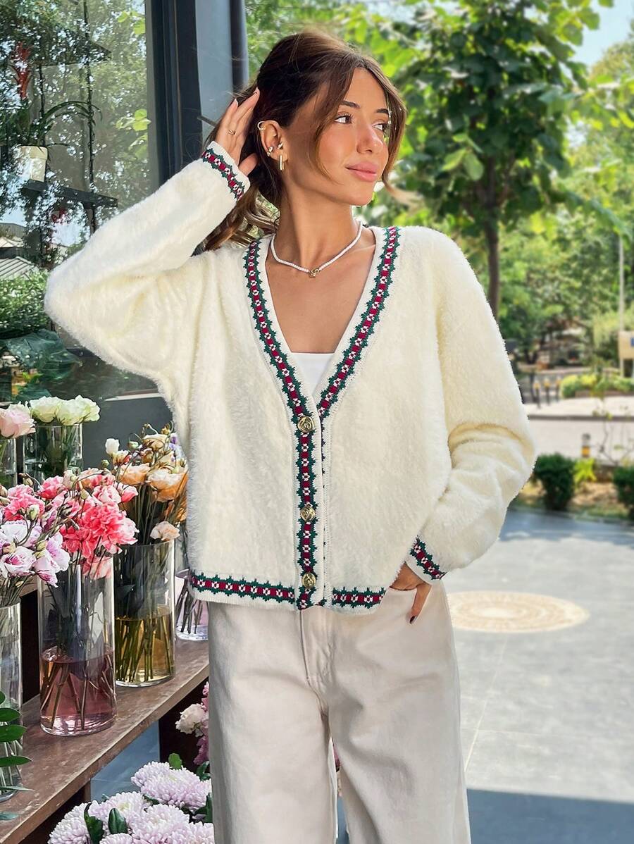 EURMUSE Moher Yarn Fall Winter Cardigan - Apricot - View 1