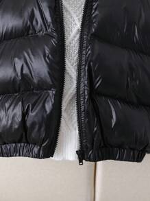 SHEIN 女宝宝可爱百搭保暖纯色羊毛外套，秋冬 - 黑色 - 查看 3