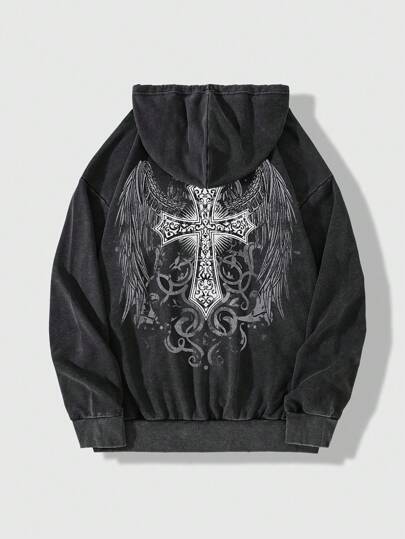 Goth Men's Casual Fleece Zip Up Hoodie, For Fall Winter