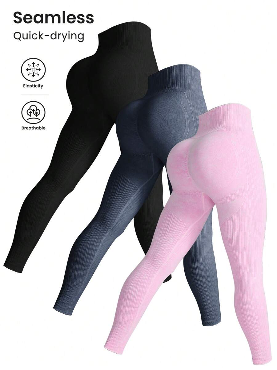 SHEIN Sports Legging esportiva de cintura ajustada com bolso, uso casual diário - Multicolorido - Visão 1