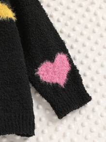 Young Girl Loose Round Neck Moon And Star Pattern Pullover Sweater, Soft And Warm For Autumn & Winter - Black - View 5