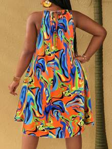 Maweii 大码女士性感热带花卉印花吊带长裙，无袖A字条纹款，多种颜色可选，适合度假、假日、休闲度假 - 彩色 - 查看 2