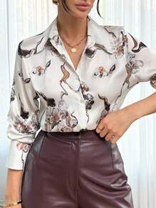 RueChic SATEEN ELEGANT BEIGE FLORAL SHIRT - Multicolor - View 1