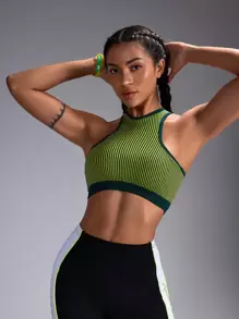 Easithlete Women's Crew Neck Racerback Fitted Athletic Sports Bra - Army Green - View 5