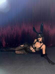 Zolique Halloween Leopard Print Halter Neck Jumpsuit - Black - View 3