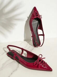 SHUZIA Women's Comfortable, Essential Pointy Toe Sling Back Flats With Lacing Spring Shoes Spring Break Easter Mother's Day Present - Red - View 2