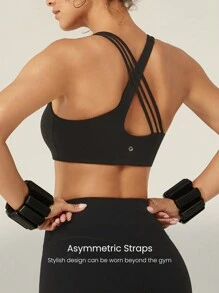 GLOWMODE FeatherFit™-Sculpt 方领不对称肩带运动文胸中等强度慢跑健身房训练日常 - 黑色 - 查看 4