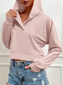 RueChic Solid Drop Shoulder Hoodie - Pink - View 3