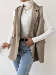 EURMUSE Double Breasted Vest Blazer Without Sweater - Khaki - View 3